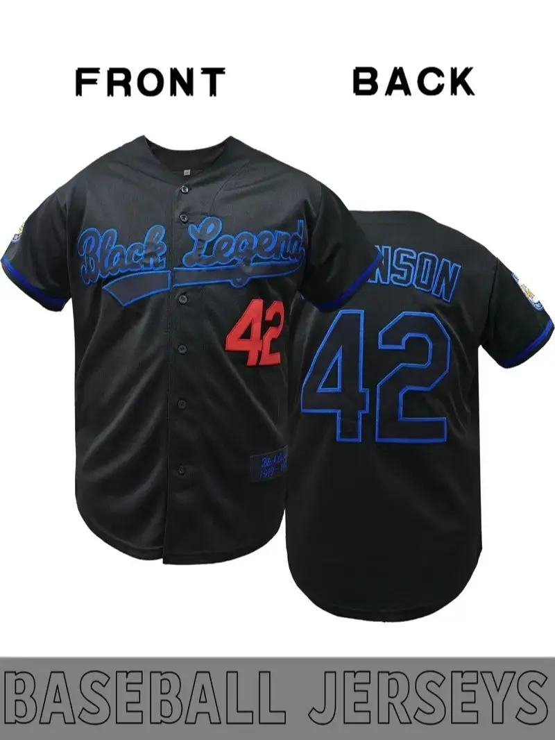 Jackie Robinson 42 Negro League Baseball Jersey Black Legend Retro Hip Hop Streetwear Button Up Shirt Premium Athletic Sportswear Graphic Tee Outwear Gift