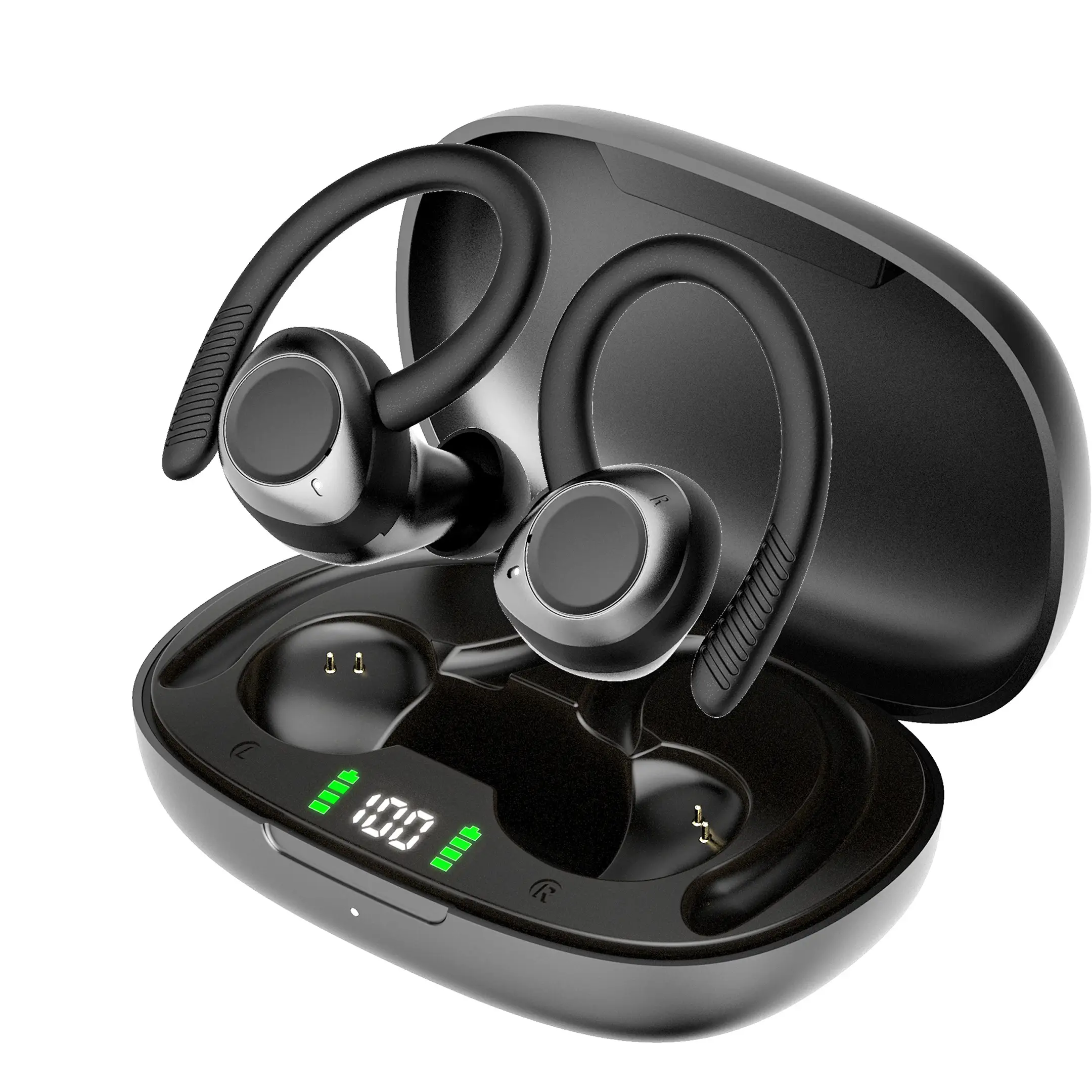 WHATOOK Wireless Earbuds Bluetooth 5.3 Headphones 24Hrs Playback Sports Ear Buds with Microphone Earhook Waterproof in Ear Earphones LED Power Display