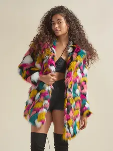 Women's Faux Fur Jacket, Lapel Long Sleeve Coat, Casual Chic Outerwear, Casual Party Style, Soft Warm Short Outerwear for Fall & Winter