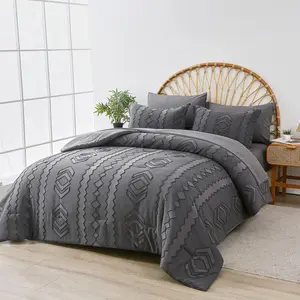 Tufted Dark Grey Queen Comforter Set,7 Piece Bed in a Bag Boho Comforter and Sheet Set,Farmhouse Soft Microfiber Bedding Set for All Season(Dark Grey,Queen)