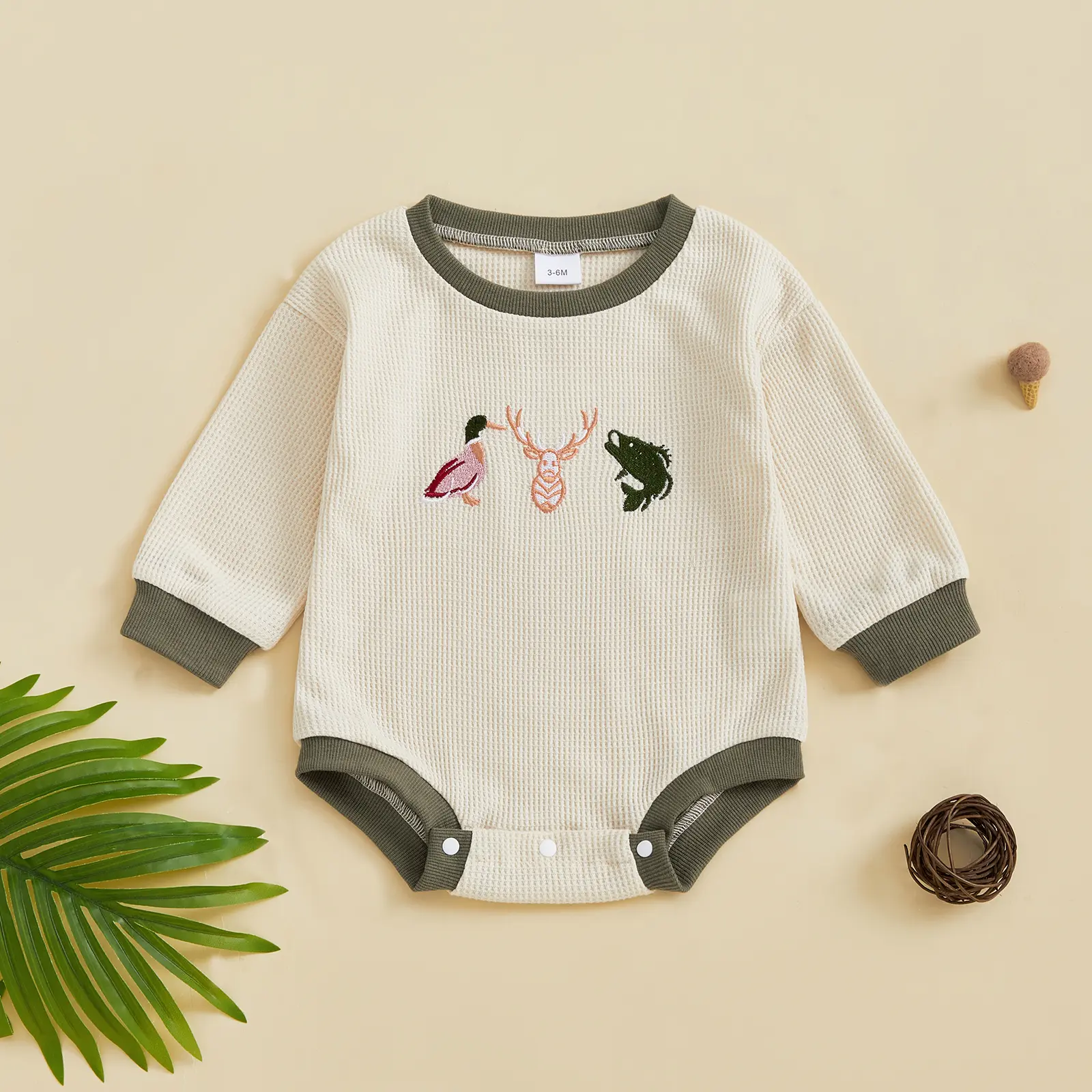 Afunbaby Infant Baby Boys Girls Sweatshirt Romper Hunting Deer Mallard Duck Long Sleeve Waffle Onesie Bodysuit Outfits