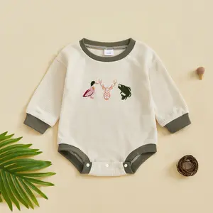 Afunbaby Infant Baby Boys Girls Sweatshirt Romper Hunting Deer Mallard Duck Long Sleeve Waffle Onesie Bodysuit Outfits