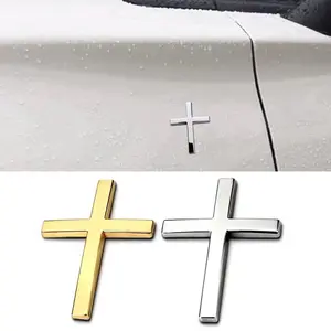 Black Silver Gold Cross Chrome 3D Metal Sticker Emblem Motorcycle Badge Logo Jesus Christian Religious Accessories Car Styling