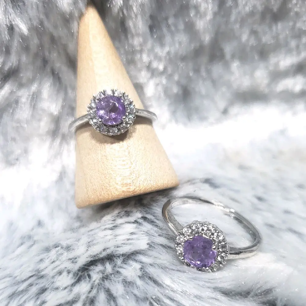 Silver Plated Amethyst Adjustable Ring - Elegant Jewelry for Amethyst Lovers, Daily Wear, Comfortable Fit, Spiritual and Calming Vibrations Natural Crystal Bracelets with Natural Crystals