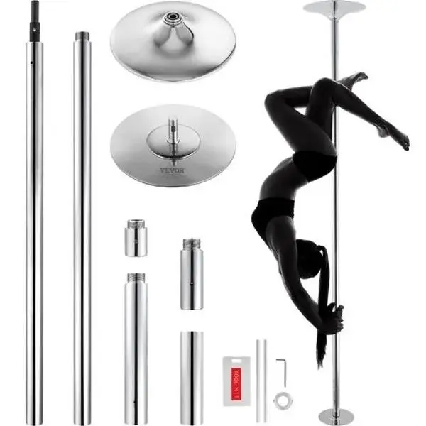45mm Chrome Dance Pole - Static + Spinning, Adjustable Height