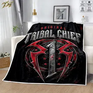 WWE Roman Reigns Tribal Chief Flannel Blanket, Cozy Velveteen Throw Blanket for Couch Sofa Bed, Soft Lightweight Warm Wrestling Blanket, WWE Fan Bedroom Decor Gift for Men Women