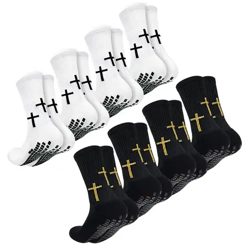 Men's Christian Cross Jesus Design Grip Soccer Socks - Size 6-13, Breathable Cushioned, Training Support, Non Slip, Active Lifestyles Athletic Workout Socks for Soccer