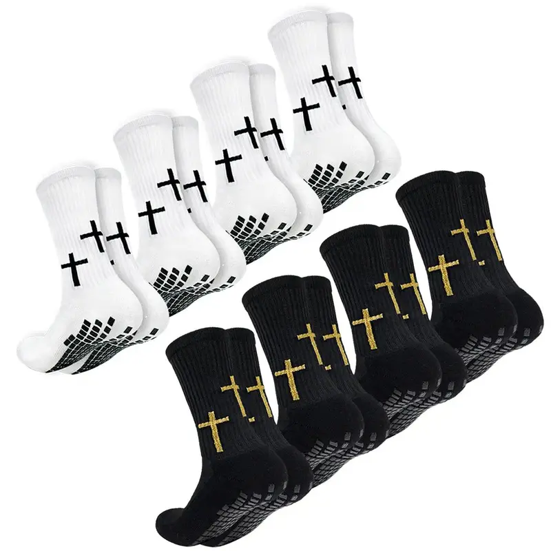 Men's Christian Cross Jesus Design Grip Soccer Socks - Size 6-13, Breathable Cushioned, Training Support, Non Slip, Active Lifestyles Athletic Workout Socks for Soccer