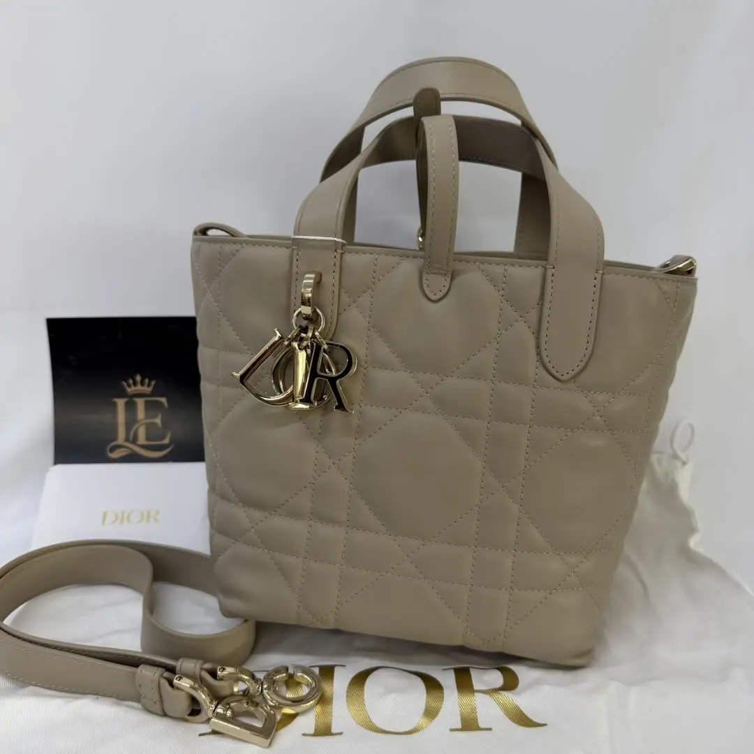 Pre-owned Dior Christian Toujours Small Tote Bag in Taupe Quilted Lambskin Leather Bag (2025 Production Code)