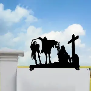 Horse And Cowboy Iron Art Silhouette Mail Box Top Decoration - Decorative Signage for Mail Box. Stunning Iron Crafts-outdoor statue