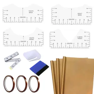 13 pack sublimation shirt tool set, 4 rulers+3 rolls of Teflon paper+3 rolls of heat transfer tape+tape measure+scraper+cutting tool, suitable for wedding party shirts, holiday gifts, and DIY design