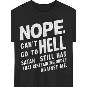 Men's 'NOPE NOT GOING to HELL' Printed T-Shirt |         Personalized Statement with Satanic Quotes, Black Crew Neck Casual Top, Breathable Daily Street Style Men'S Clothing, Machine Washable