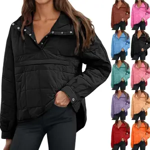 Womens Quilted Pullover Puffer Jacket Winter Warm Oversized Packable Lightweight Long Sleeve Hooded Coats with Pocket Womenswear Tops