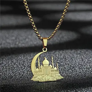 fashion mosque crescent pendant Muslim pendant stainless steel necklace