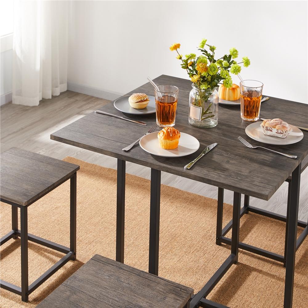Yaheetech 5-Piece Dining Table Set with 4 Stools - Industrial Compact Kitchen Table & Chairs Sets, Space-Saving Design for Apartment, Small Space, Breakfast Nook