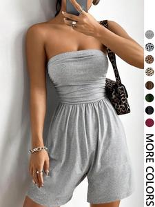 Women's Solid Color Romper, Casual Fashion Romper for Summer, Women's Clothes for Daily Wear