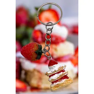 Strawberry Shortcake Keychain - Polyresin with Metal Ring and Strawberry Design