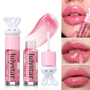 Moisturizing Rabbit Lip Gloss, Plumping Lip Oil with Marble Texture, Non-Sticky Formula, Glossy Finish for Juicy Lips, Long-Lasting Liquid Cosmetics