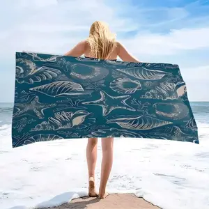 Fluffy Thick Cotton Beach Towel with Deep Sea Shell and Starfish Print - Hand-Friendly, Sand-Resistant, Super Absorbent Microfiber Bath Towel for Travel, Pool
