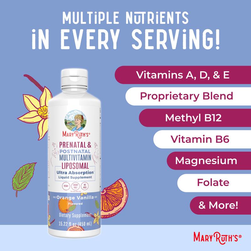 MaryRuth’s Liposomal Prenatal & Postnatal Multivitamin- Formulated for Pre-Conception, Pregnancy & Nursing - Prenatal Vitamins - Vegan - 30 Servings