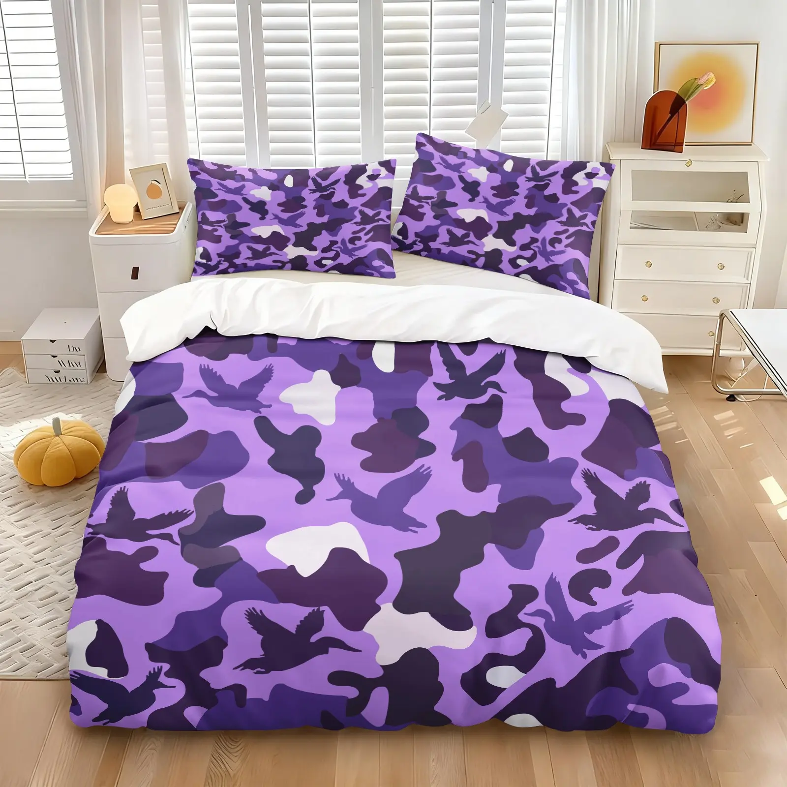2/3 Pcs Duck Camouflage Print Duvet Cover Set, Hunting Themed Bedding Set, Soft Breathable Digital Print Duvet Cover with Zipper, Cozy Bedding for Bedroom, Dorm, Hunting Cabin, All Season Use - No Filling