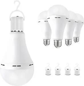 4 Pack Rechargeable Emergency Light Bulbs A19, Camping Lamp Battery Powered LED Light Bulb 6000K Daylight E26 E27 120 Volt 12W 60W Equivalent with 1200mAh for Home Power Outage Camping Hurricane