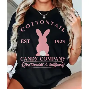 Cottontail Candy Company Retro Cotton Tshirt with Bunny Graphic and Vintage Text for Easter and Fun Fashion