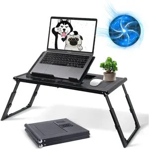 Laptop Desk for Bed - Foldable Lap Tray With Internal USB Fans, Height & Angle Adjustable Tablet Stand, Notebook Breakfast Table