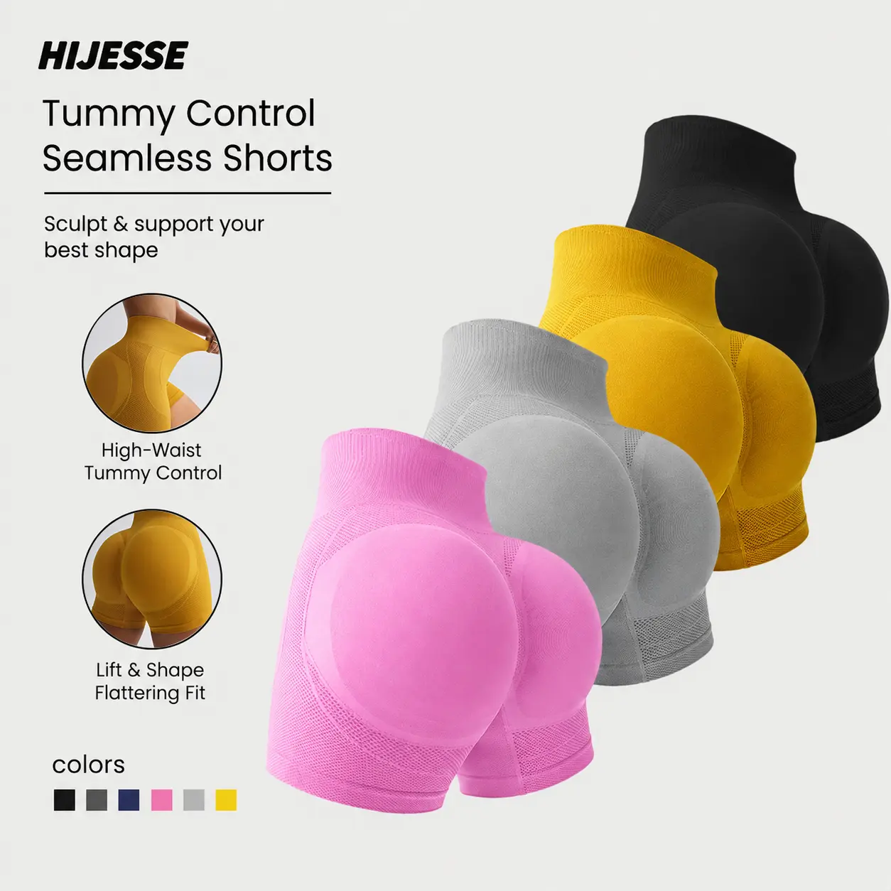 Hijesse Women's High Waist Butt Lift Workout Shorts, Seamless Tummy Control Gym Shorts (4-Pack $22.99 | Single $12.99) for Yoga Running