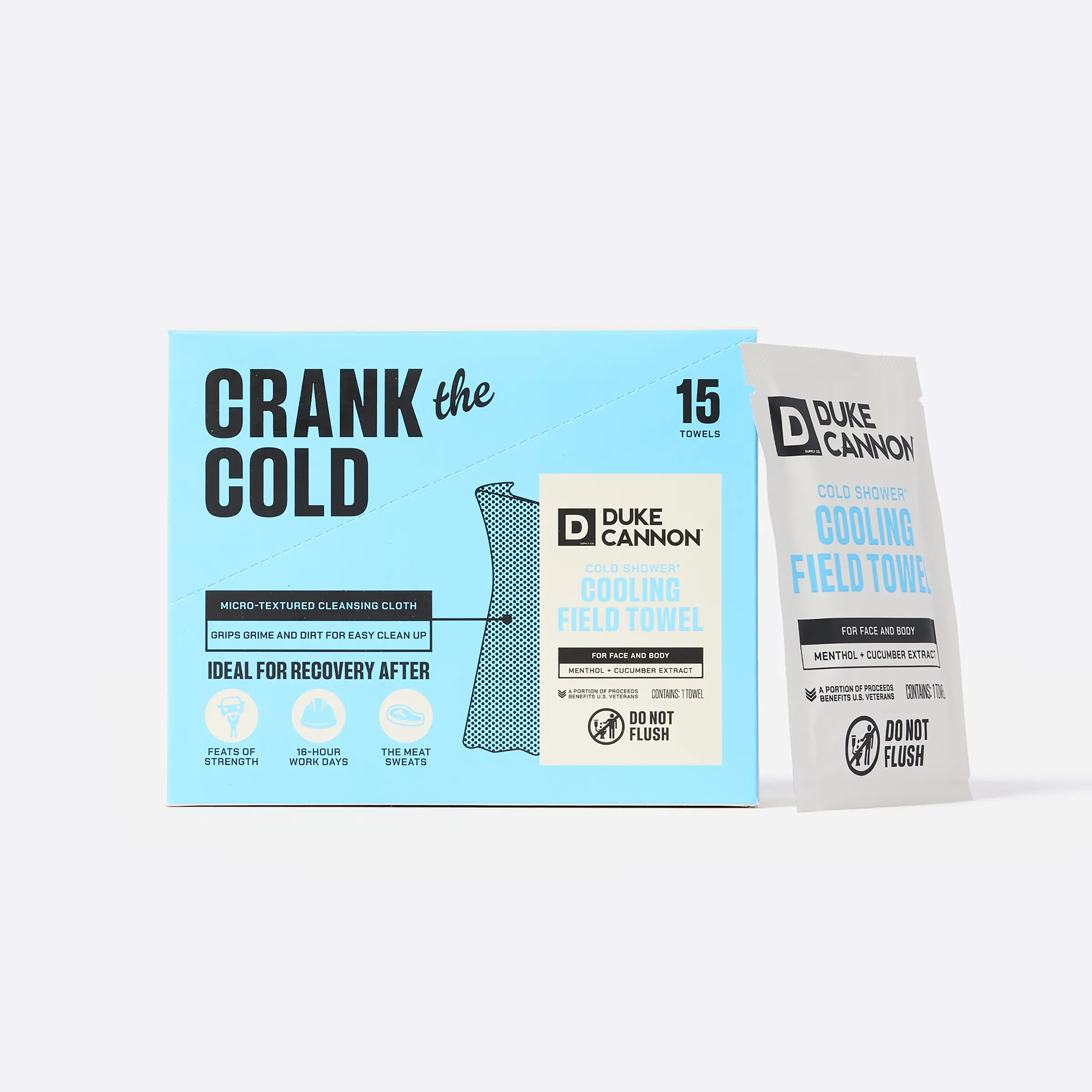 Duke Cannon Supply Co. Cold Shower Cooling Field Cleansing Body Towelettes For Face & Body-15 packs Duke Cannon Supply Co. Cold Shower Cooling Field Cleansing Body Towelettes For Face & Body-15 packs
