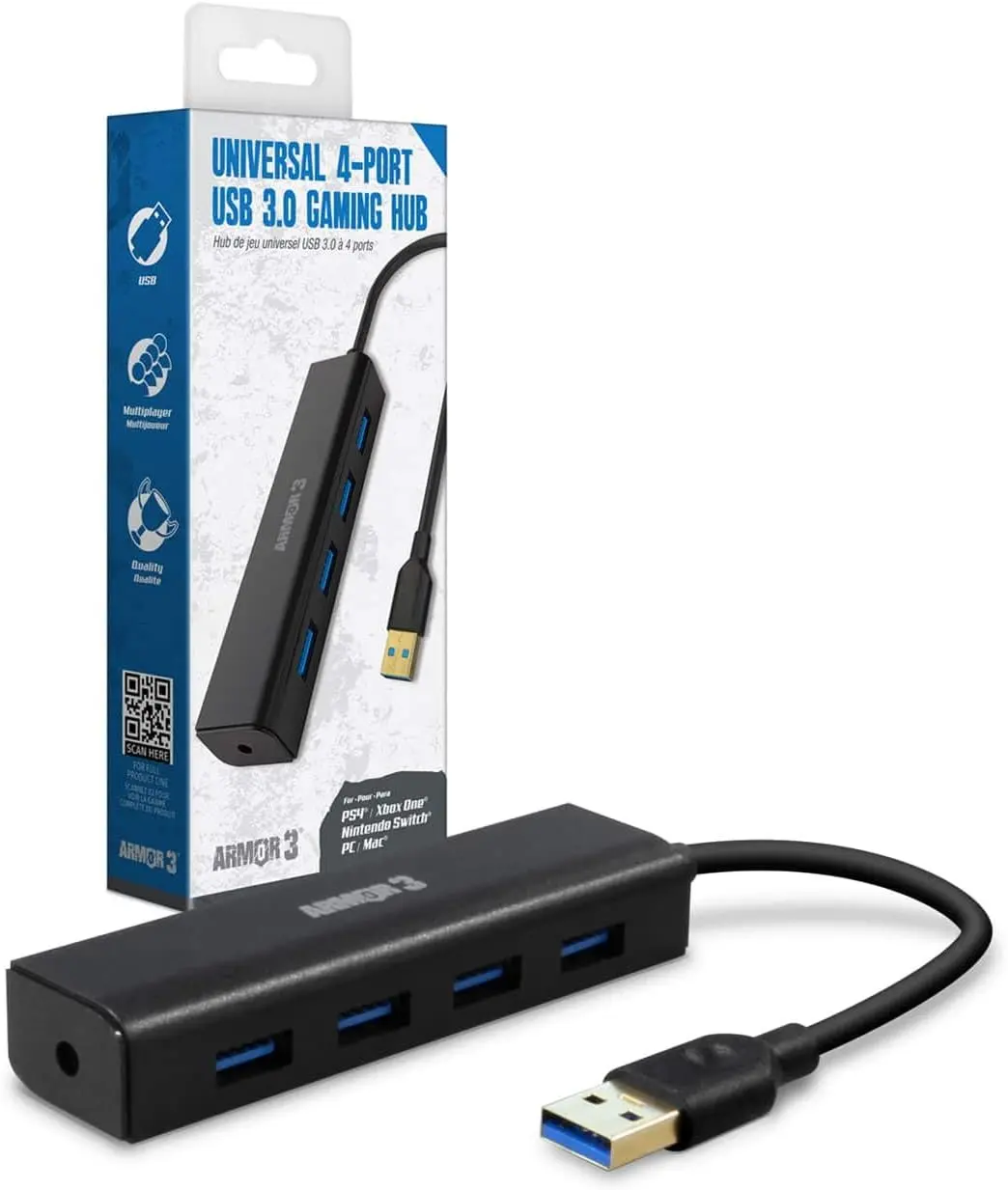 Hyperkin Armor3 Universal 4-Port USB 3.0 Gaming Hub for PS4 Xbox Switch PC Mac