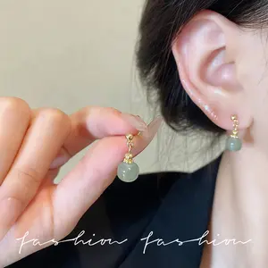 Retro jade earrings Women's light luxury high-end temperament unique earrings 925 silver needle versatile simple stud earrings accessories,  Versatile Studs, Retro Design, Vintage Aesthetic, Lightweight Earrings, Artificial Jade, Minimalist Earrings