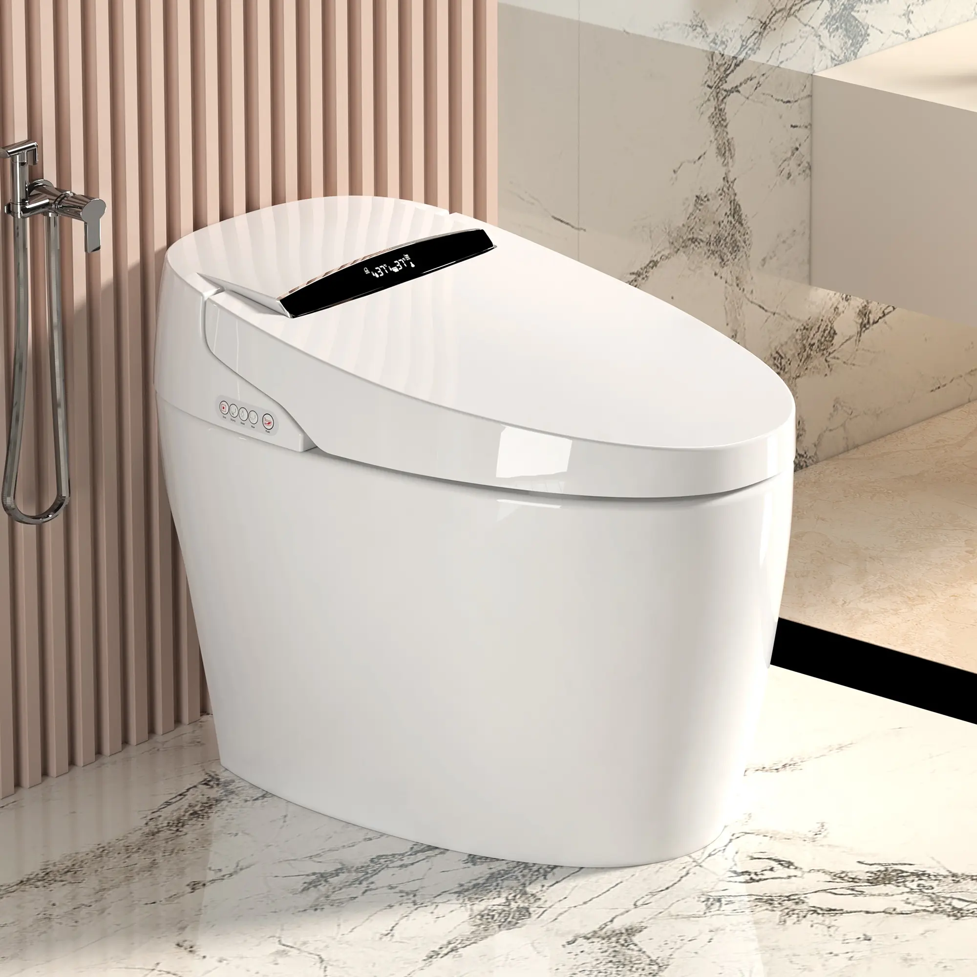 <Bellemave > Soft-Close 1-Piece Smart Bidet Toilet with Intelligent Tank, Pre-Installed Heated Seat, Auto Open-Close, Auto Flush, Warm Water, Dryer, Night Light, Smart Bidet Toilet Seat for Home Bathroom Fixtures, Soft-Close One-Piece Toilets