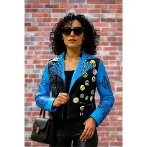 Leather Jacket with Pins and Studs - 81648 Printed Womenswear