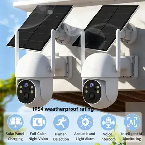2PCS WiFi Security Cameras, Solar Powered with Large Capacity Battery, AI Detection, Sound-Light Alarm APP Pan/Tilt Control, IP65 Waterproof Dustproof, Color Night Vision, 2MP HD, Two-Way Audio, Encrypted Cloud Storage, Full Protection for Home & Property