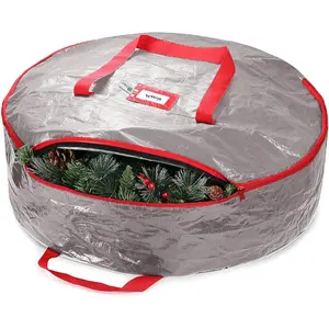 Christmas Wreath Storage Container 30 Inch - Wreath Bag for Artificial Wreaths Box - Dual Zippered Wreaths Storage Bag with Strong Durable Handles - Gray