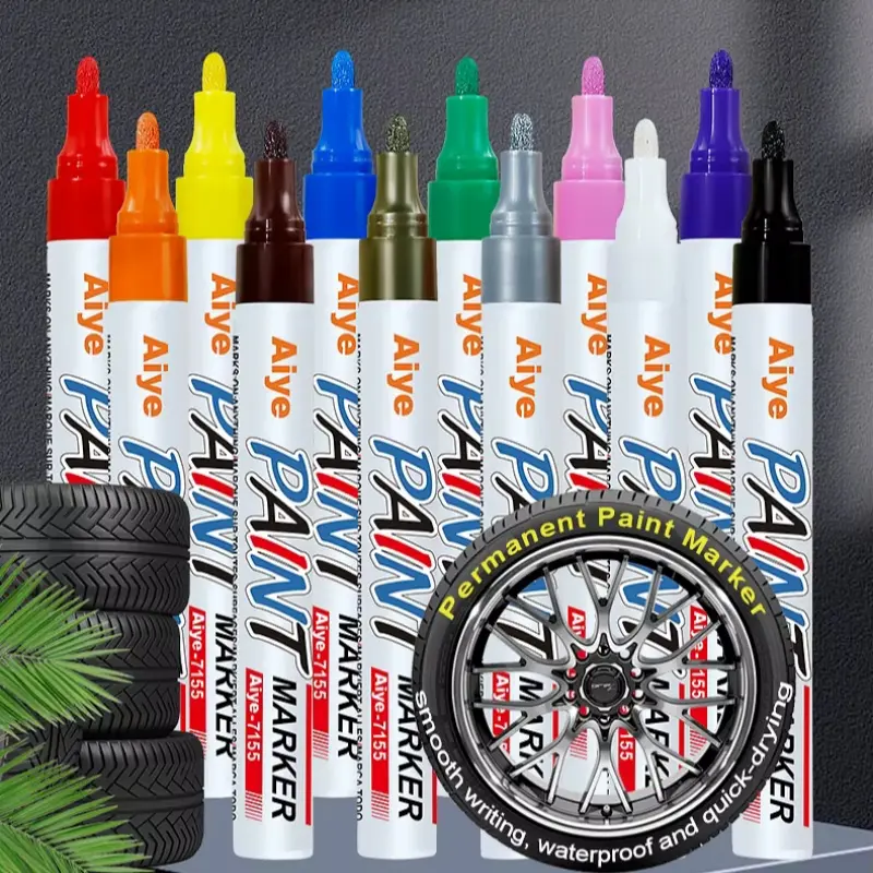 12-Color Oil-Based Permanent Tire Paint Marker Set, Quick-Dry Fade-Resistant Permanent Ink Pens for Car Detailing, Complete Set for Automotive Custom Designs, Wheel Rims & Tire Tread DIY