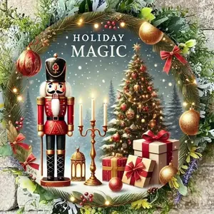 1PC Holiday Magic Round Aluminum Sign 3D Walnut Clip Mural Foil Engraving Home Wall Decoration Multifunctional English Text Wall Hanging Diameter 12 Inch