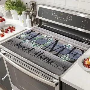 Soft Electric Stove Cover Cook Top Panel Protector Pad,Farm Wood Grain Letter Design, Scratch Resistant, Easy Clean, Kitchen Counter Cover, Mother's Day Gift