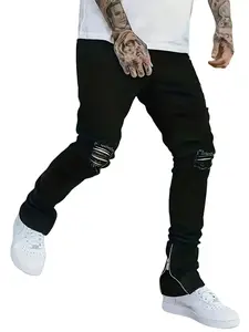 Men's casual ripped jeans, elastic slim jeans in fashionable street style. slim  fit  jeans  coming  back skinny flare jean ksubi  jeans Pants Black Menswear Polyester