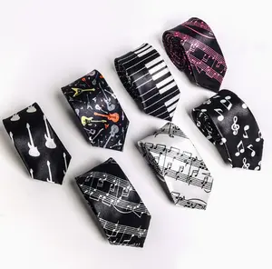 Unisex 5cm Narrow Korean-Style Musical Note Necktie, Fashionable Casual Piano-Themed Fashion Accessory