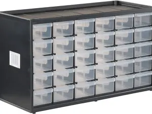 Storage Organizer 30 Small Drawer Modular System Plastic Black White Transparent Drawers for High Visibility Easy Stacking and Mounting