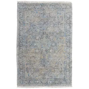 Caldwell Transitional/Bohemian & Eclectic/Vintage Distressed/Medallion/Bordered Blue/Gray/Tan - Feizy Rug