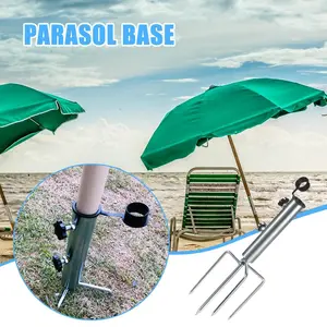 1pc Heavy Duty Iron Camping Tent Umbrella Stand with Ground Spikes - Sturdy Parasol Holder Bracket for Patio, Garden, Beach & Outdoor Use, White, Outdoor Umbrella Stand, Garden Shade Solution, Parasol Base Heavy Duty, Sun Umbrella Stand, Parasol Base