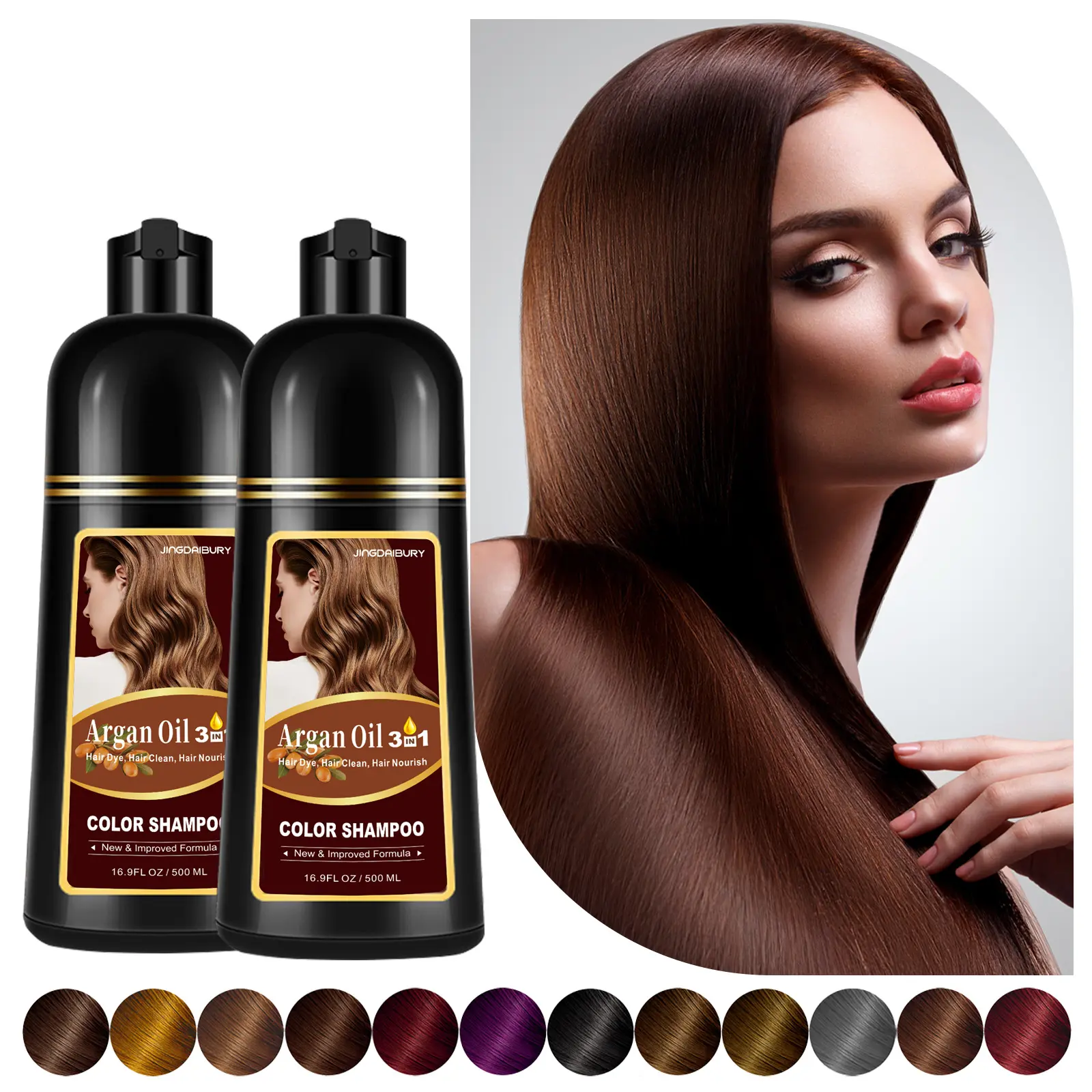 Hair Color Dye Shampoo 2 Pcs, Cherry Brown Hair Dye 2 Set Rich in Argan Oil, Hair Dye Shampoo 3 IN 1 for Women Men, Cover Gray Hair Mild Formula Protect Hair
