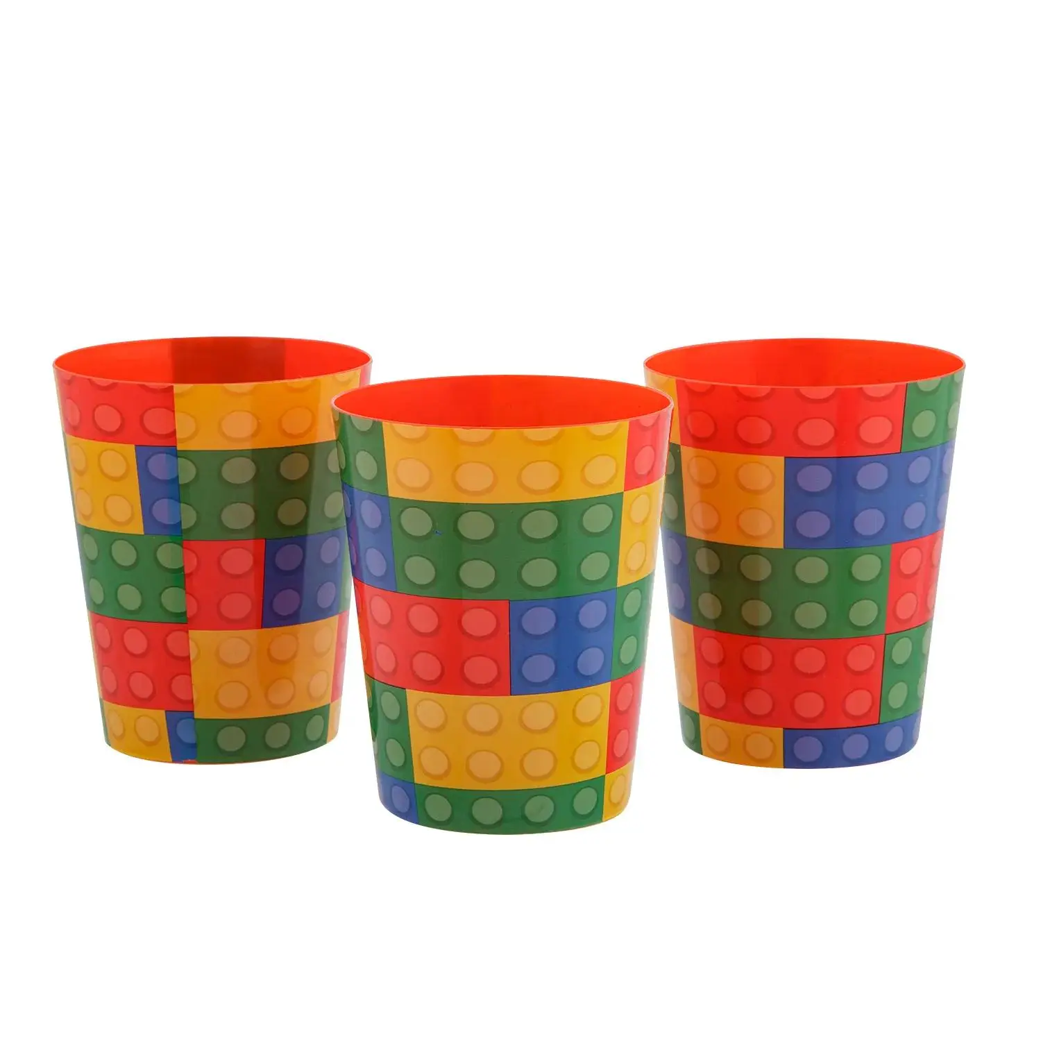 Colorful 4.5" 16 oz. Brick Building Block Reusable Plastic Drink Cups, Kids' Events Party Favors - 8 Pieces Set