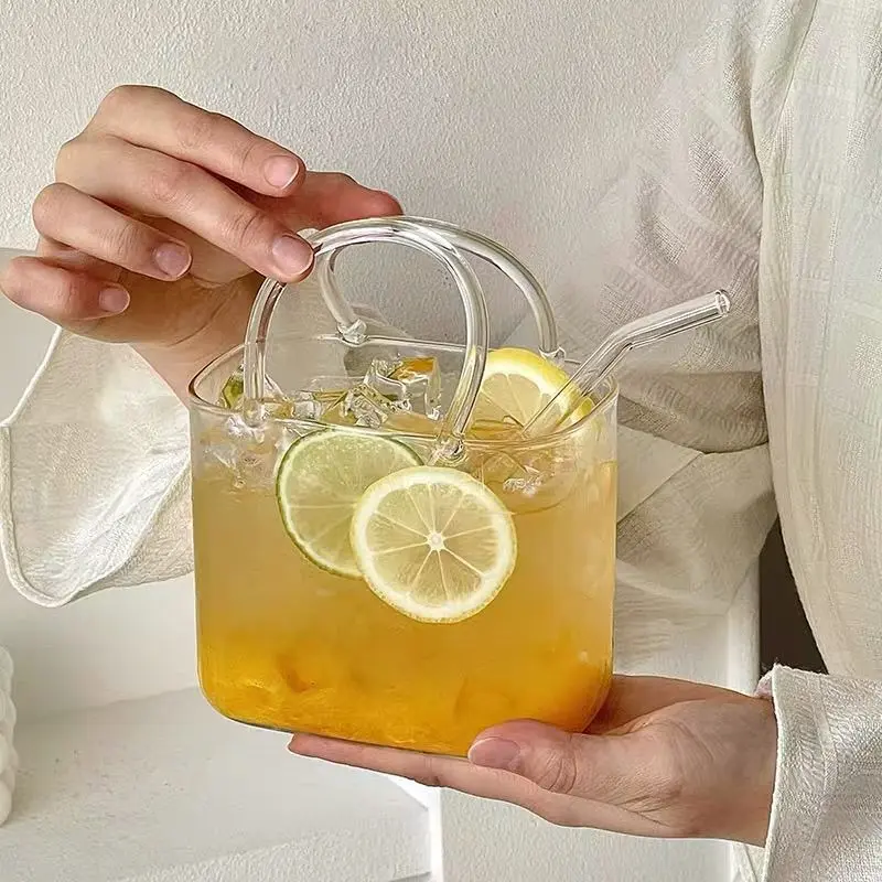 Reusable Glass Cup with Straw, Square Cocktail Mug for Juice, Smoothies and Iced Tea, Stylish Drinkware, Square Drinking Glasses, Square Glass Cups, Holiday Gift for Christmas, Halloween, Thanksgiving and Hanukkah