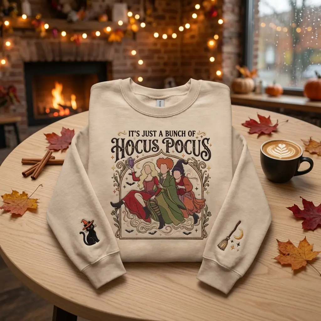 Embroidered Hocus Pocus Sweatshirt, Spooky Season Pullover, Vintage Halloween Sanderson Sisters Sweatshirt, Witch Halloween Movie Shirt