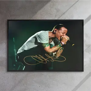 Signed Rock Band Canvas Poster - Chester Bennington & Park Photos, Frameless Wall Art for Bedroom, Living Room, Dorm Decor, 12x18 inches rimless