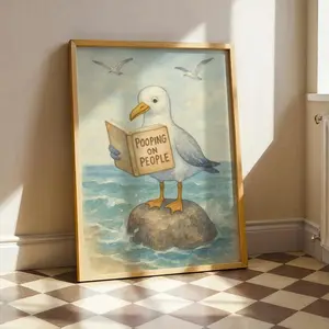 Funny Seagull Bathroom Art, Animal Print, Humorous Toilet Wall Decor, Coastal Beach Theme Poster | Frameless Poster 8